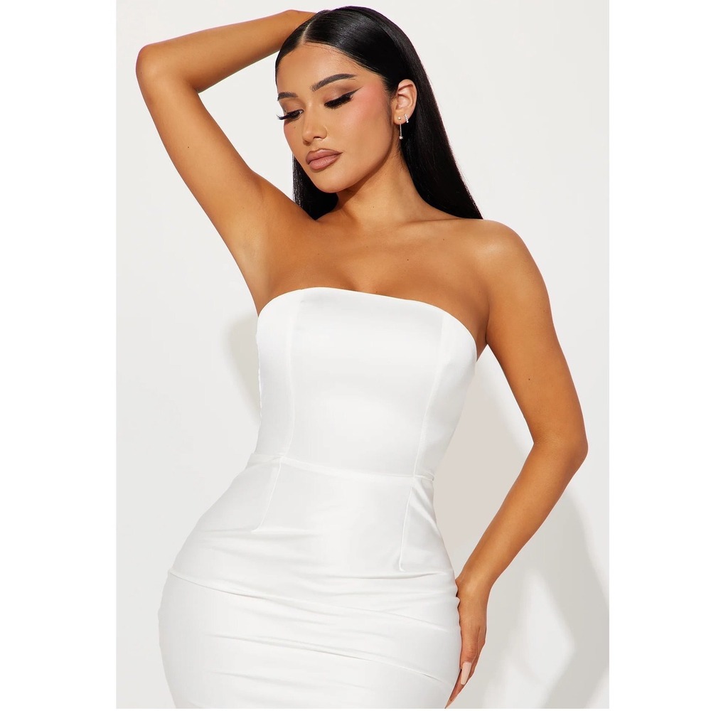 Fashion Nova White Satin Strapless Bubble Hem Mini Dress XL Party Coquette